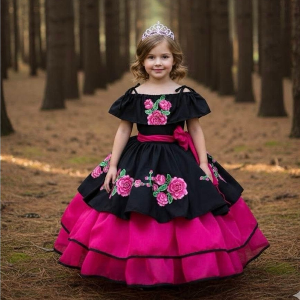 Black and Pink Floral Girl's Dress
